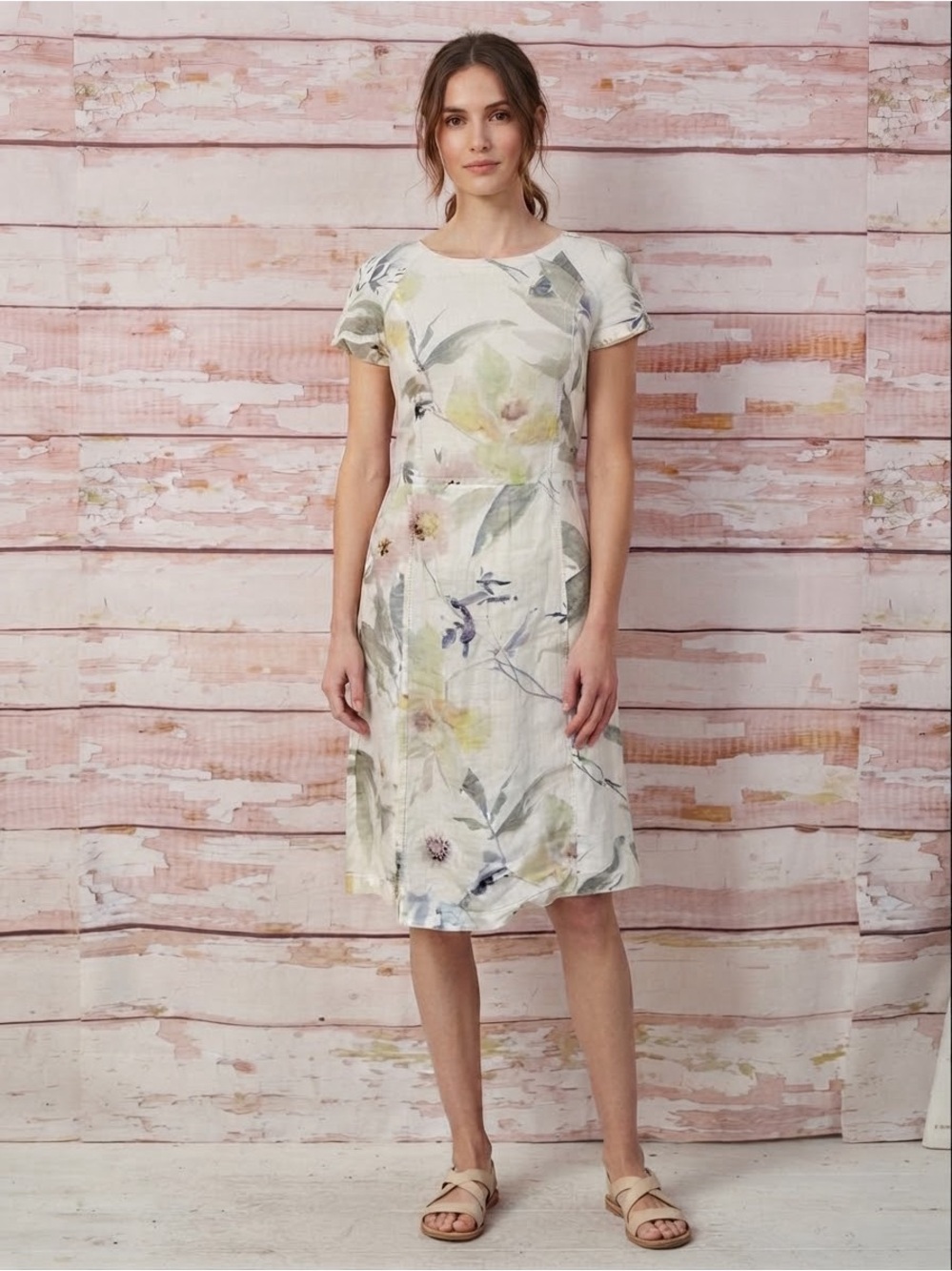 NEW Scapa Cream Floral Linen Sheath Dress